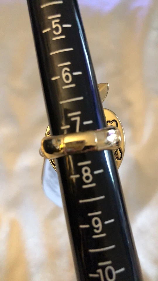 Betsey Johnson Gold Tone & Red Resin Apple Stretch Ring Pink Crystal Size 7.5 - Image 4 of 4