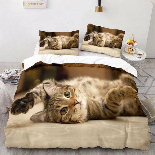 Cats Quilt Duvet Cover Pillowcase Pets Bedding Set Single Double King Size Hot - Picture 5 of 63