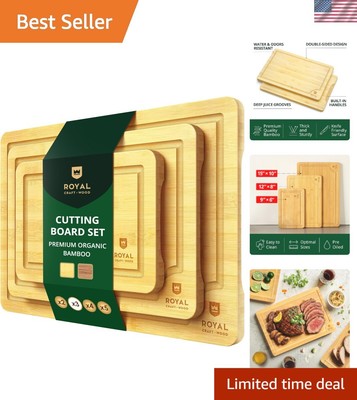 3-Piece Wooden Bamboo Cutting Board Set with Juice Grooves - Kitchen Essential