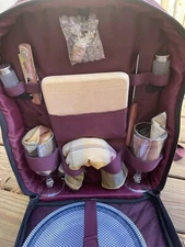 Picnic Time Backpack Cooler-Plum & Utensil Serving Set