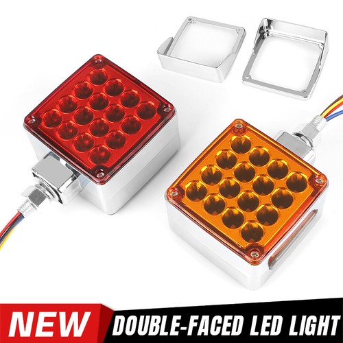 LED Square Semi Truck Trailer Double Face Fender Turn Signal Light Amber/Red NEW - Picture 11 of 24
