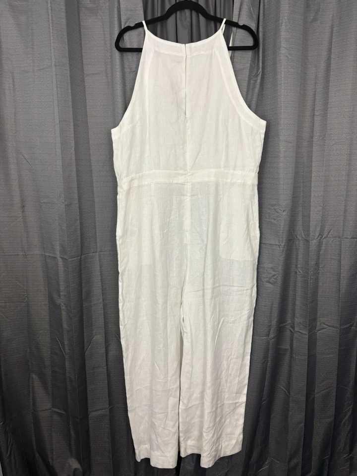 Nuevo con etiquetas Mono Boden 100 % lino pierna ancha para mujer 14R blanco Boho Vacation Resort Foto 2 de 4