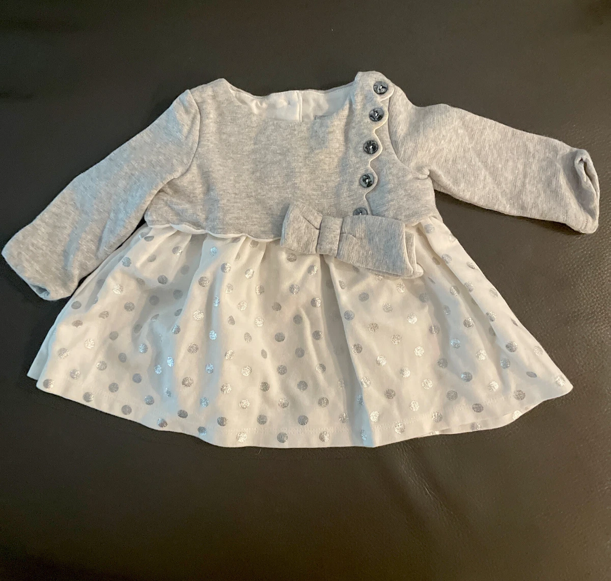 Tahari Baby Girls Dress Size 3 6 Months Grey Bow