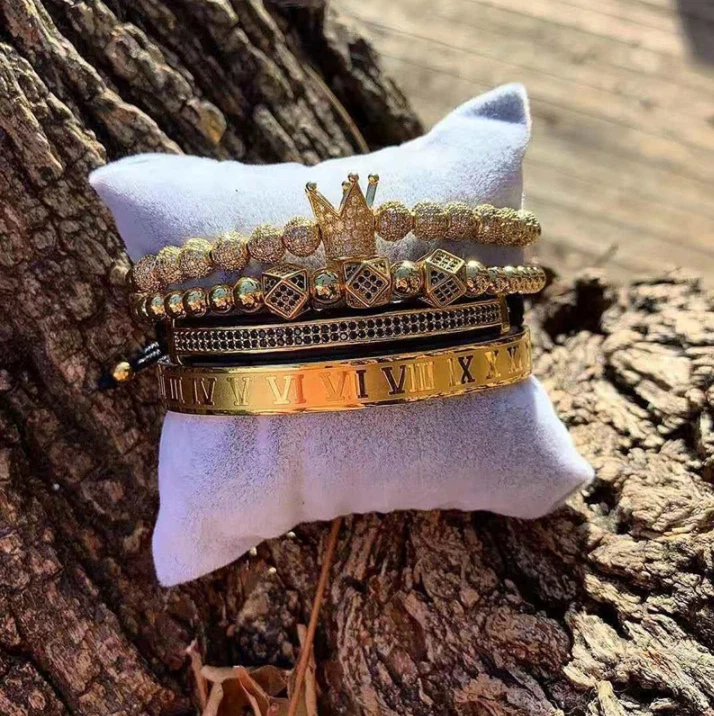 Luxury Roman Royal Crown Charm Bracelet Set Stainless Steel Hip hop Jewelry Gift - Image 3 of 4