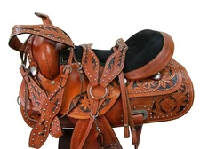TRAIL SADDLE WESTERN PLEASURE TOOLED LEATHER USED HORSE TACK SET 15 16 17 18