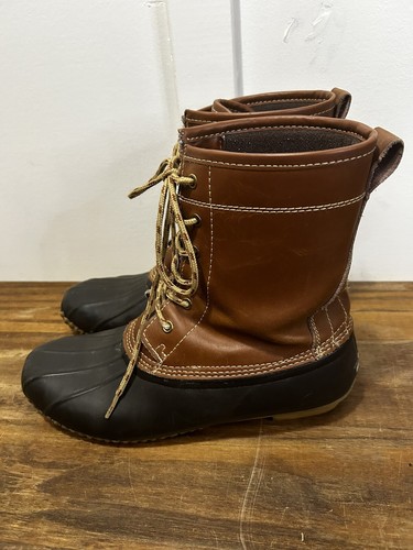 KHOMBU brown "LETTY" rubber leather ankle DUCK BOOTS Women's 9M - Picture 2 of 6