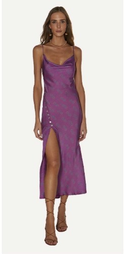 ViX Paula Hermanny Agra Dress S Zoe Silk Slip Midi Purple Button Resort Swim