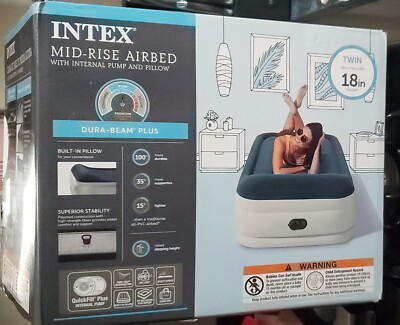 Intex Midrise Airbed Twin 18in With Internal Pump And Pillow 