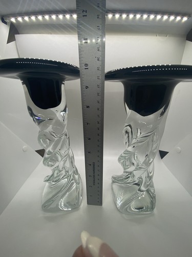 VINTAGE LA CHAUSSE NOLA HAND-BLOWN & DESIGNED CANDLE HOLDERS HOME DECOR PAIR - Picture 5 of 8