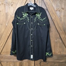 Panhandle Slim Rockmount Western Shirt Mens L Black Green Embroidered Pearl Snap