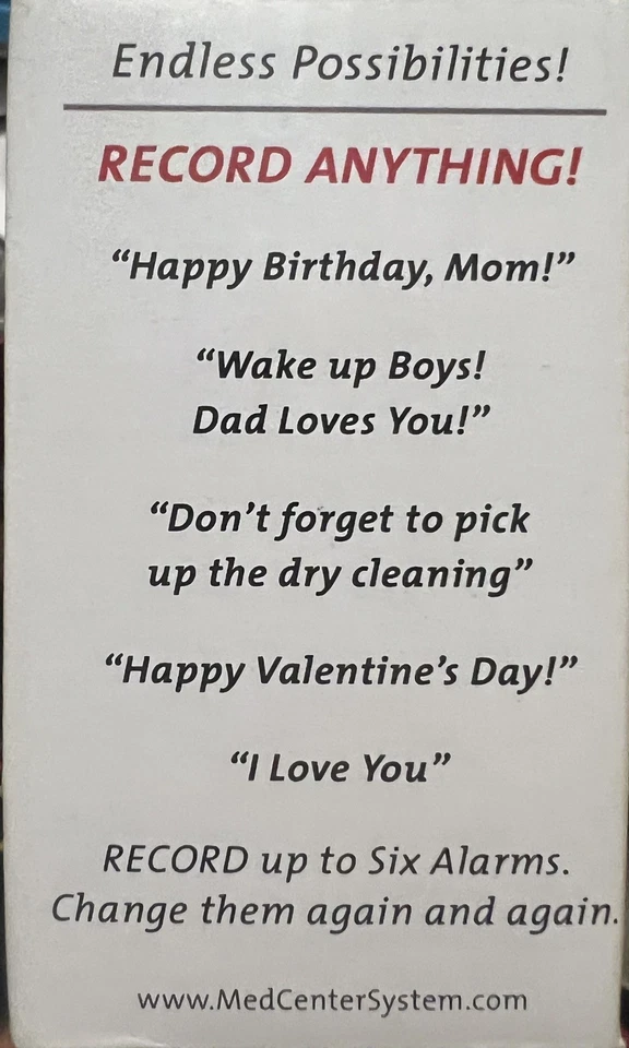 MedCenter "Your Minder" Talking Personal Recording Alarms Clock with AC Adapter - Image 3 of 4