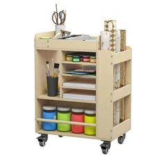 Wooden Art Storage Cart with Wheels, 25.6" Art Supply Storage Organizer Cart,...