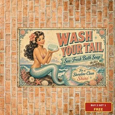 Coastal Mermaid Ocean Washes Your Worries Tin Sign Beach Decor
