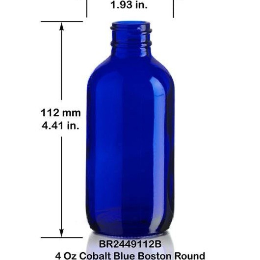 4 oz Cobalt Blue Boston Round Glass Cosmetics Bottle Refillable BR2449112B