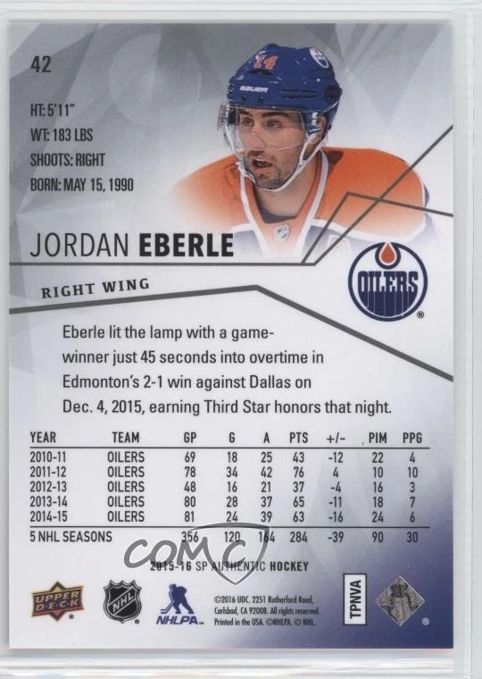 2015-16 SP Authentic Jordan Eberle #42 - Image 2 of 2