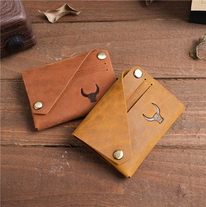 Crazy Horse Leather Button Card Coin Wallet Men Women Simple Retro Style
