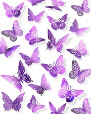 72Pcs 3D Butterfly Wall Decor, Purple Decorations, 4 Styles