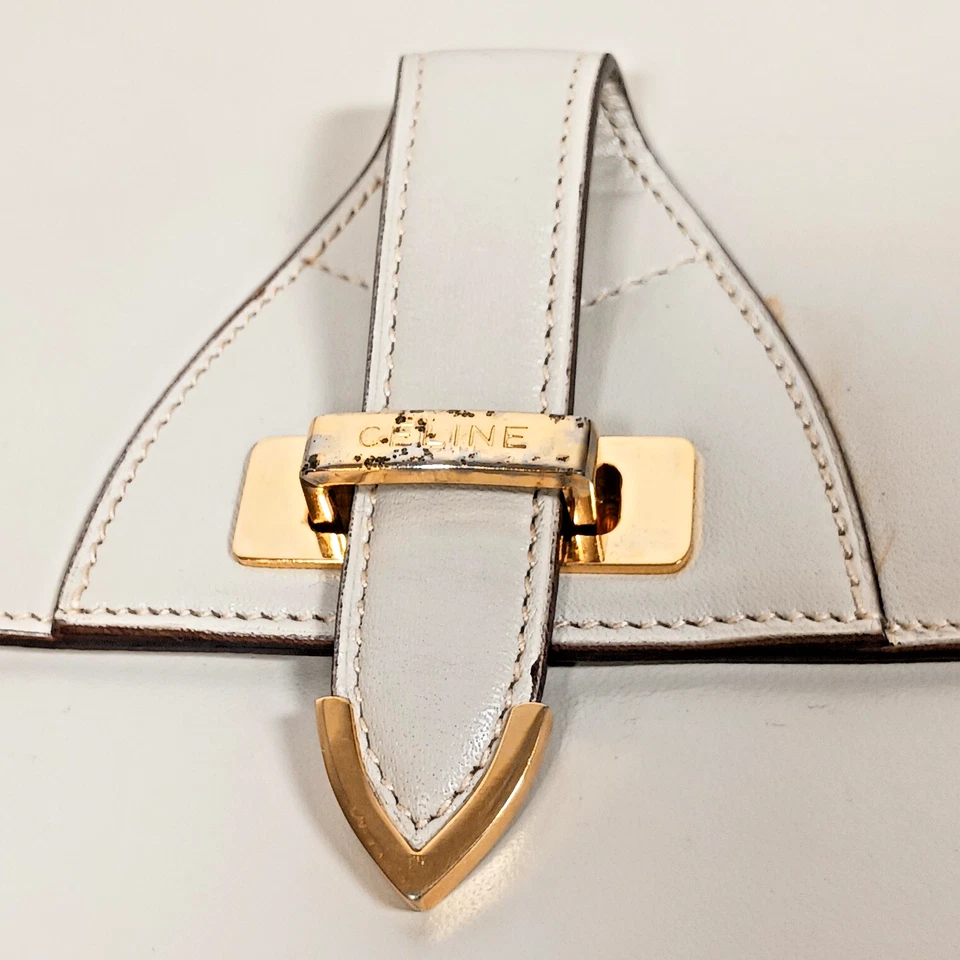 Bolso de Hombro Clásico Logo CELINE Cuero Marfil Años 80 De Colección USADO Italia Foto 3 de 4