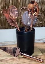 8 Pc Food Network Copper Colored Stainless Steel Kitchen Utensil Set Spatula Pie