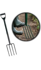 4 Tines Garden Fork Heavy Duty Carbon Steel Digging  Gardening Fork Edging Green