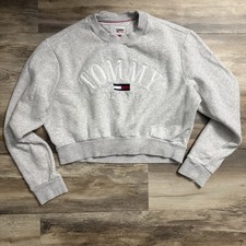 Tommy Jeans Gray Cropped Sweatshirt Women  s Small Embroidered Crewneck Pullover