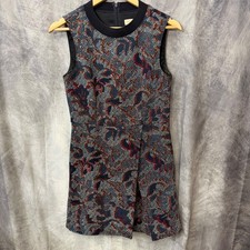 Tory Burch Womens Navy Blue Red Jacquard Floral Sleeveless Shift Dress Size 4