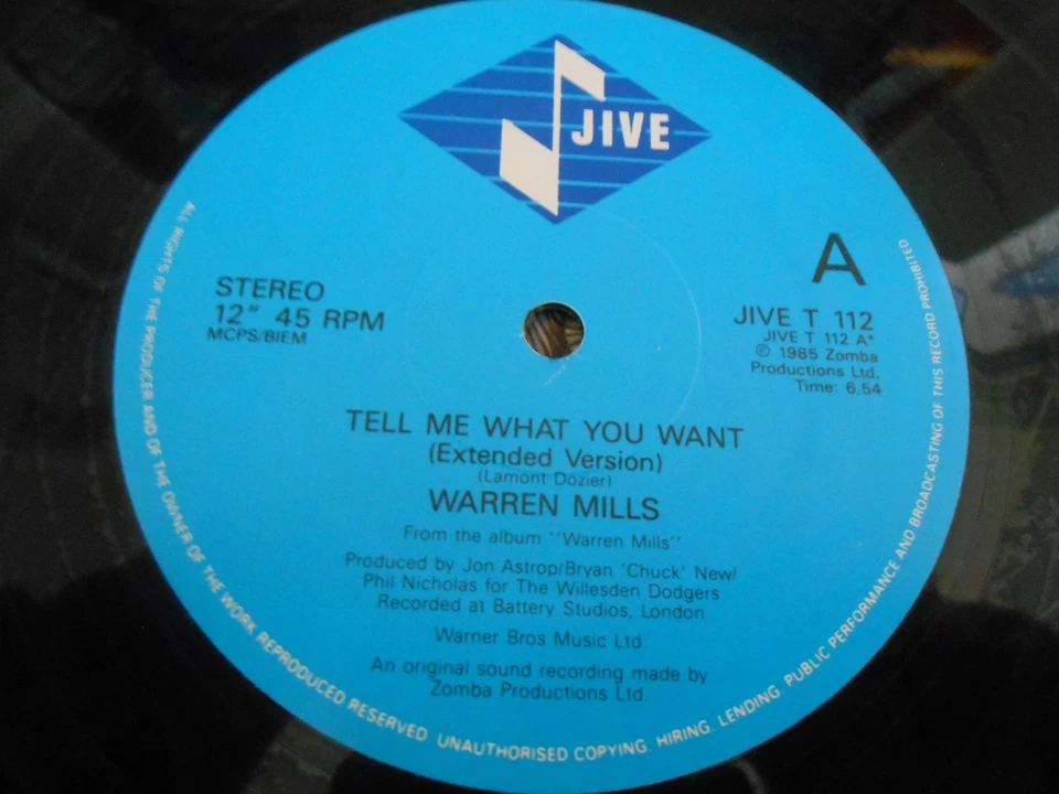Warren Mills - "Tell Me What You Want / Sunshine (Remix)" - JIVE 12" Single - Image 2 of 4