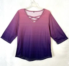 New Womens Pink and purple Ombre 3/4 Sleeve Top