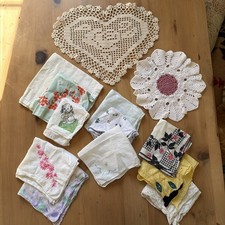 13 Piece Lot VTG Linens Hankies and Doilies Cut Or Keep