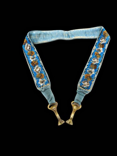 Antique Victorian Blue Multi Beaded Eyeglass Holder Pince Nez Patent Nov 8 1874