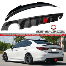 For 18-24 Infiniti Q50 Gloss Black PSM Style Rear Bumper Diffuser & Rear Spoiler