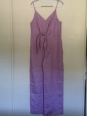 Brand New ! Mango 100% Linen Knot Sleeveless Jumpsuit Lilac Size L (US)
