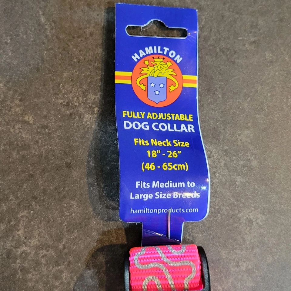 Hamilton Adjustable Safety Dog Collar MEDIUM-LARGE 18”-26" Hot Pink Magenta Bone - Image 2 of 4