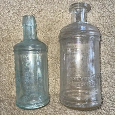 2 S S STAFFORDS INK Master Ink Bottle w/ Pour Spouts Clear & Green Glass Bottles