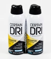 2 CERTAIN DRI Clinical Strength Deodorant 4.2oz DRY SPRY Extra Fresh 07/2026