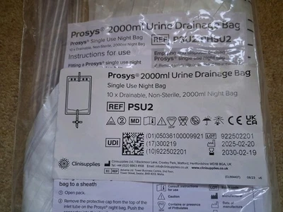 Prosys 2000ml Urine Drainage Bag Pack PSU2 10 Night Bags