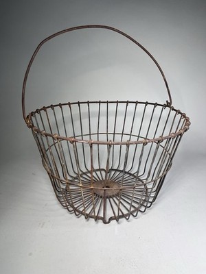 Wire Farmhouse Egg Apple Nut Garden Gathering Basket w/ Bail Handle Vintage 14''