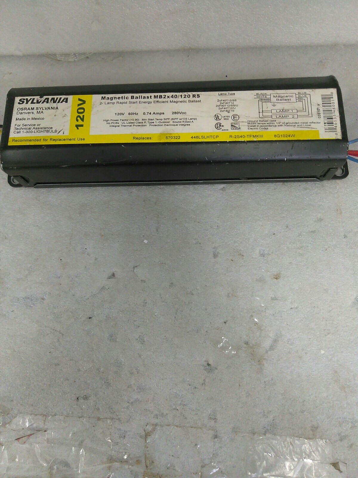 Sylvania MB2x40/120 RS 120V Ballast(55C1) eBay