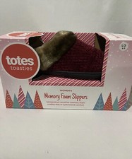 Totes Toasties Memory Foam Slippers Burgundy Thatched LARGE 8-9 NIB