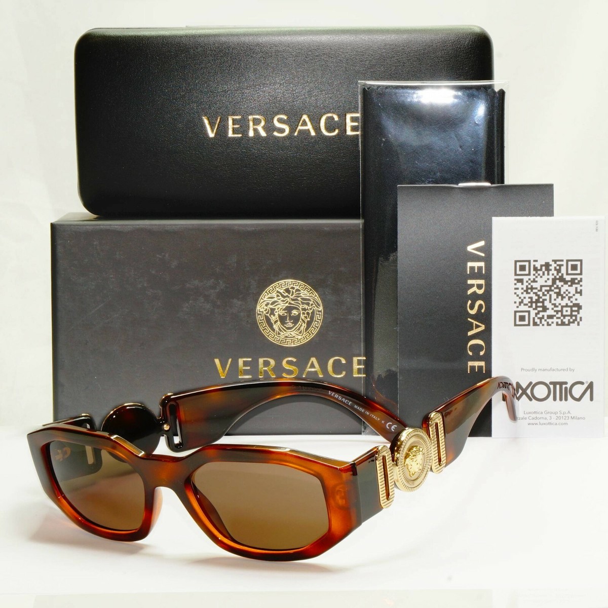 Versace Gold Medusa Brown Rectangle Mens Womens Sunglasses MOD