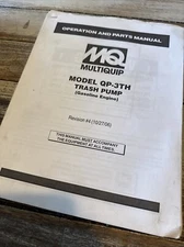 MQ Multiquip QP-3TH Trash Pump Water Instruction Parts Manual Maintenance Book