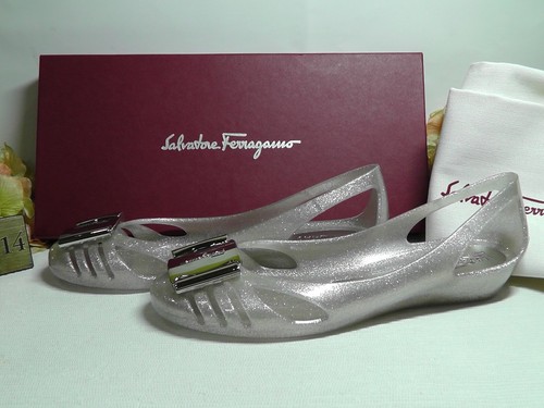 Salvatore Ferragamo Bermuda METALLIC SILVER Jelly PVC Wedge Pump Size  6M***$350 | eBay