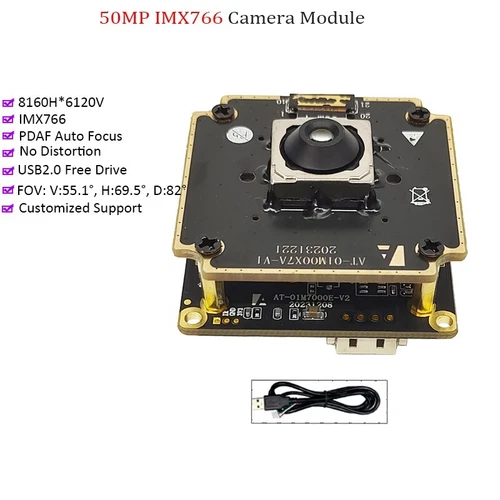 IMX766 50MP USB Camera Module PDAF Autofocus AF 82° No-distortion UVC Free Drive