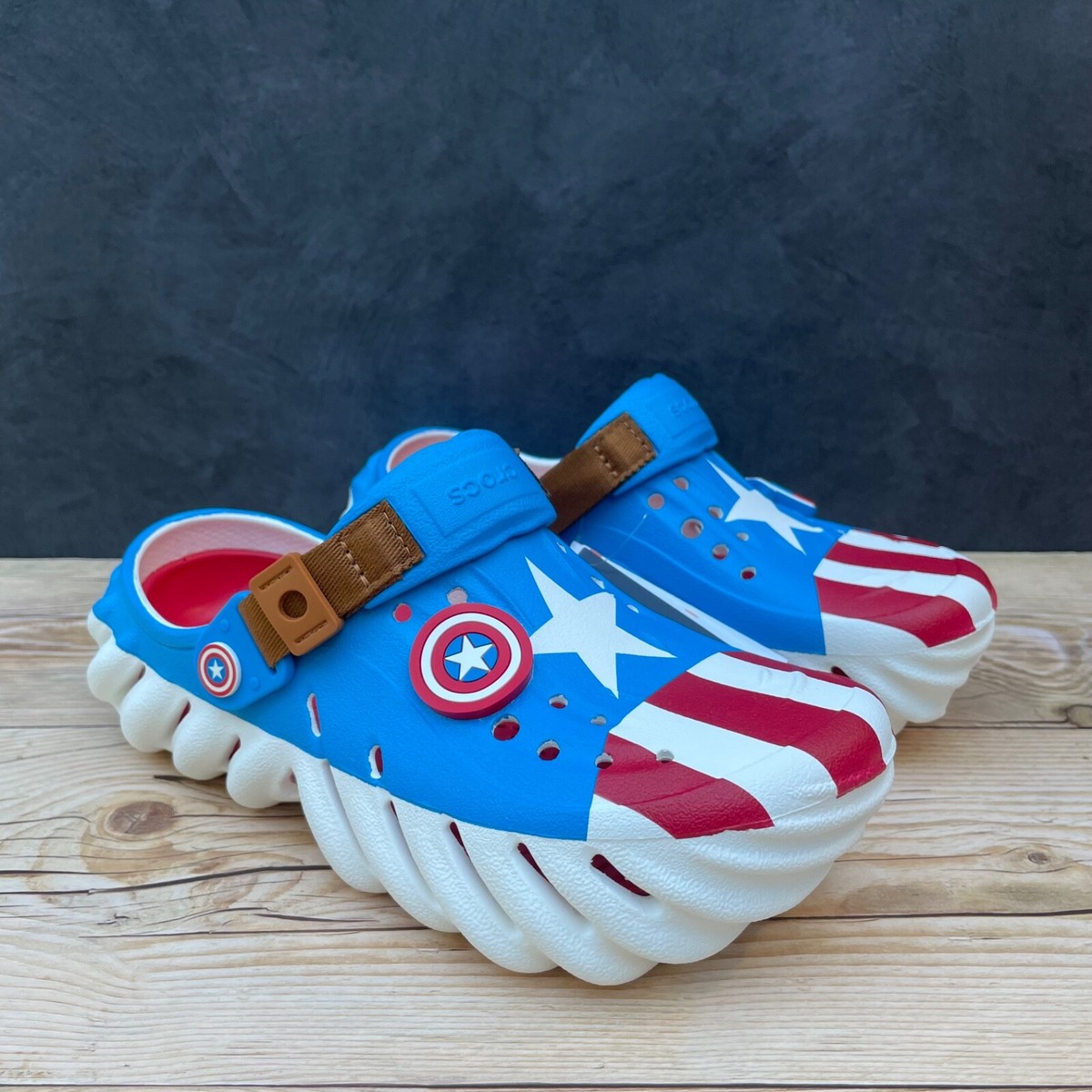 Crocs Captain America Clogs Marvel Shoes Women’s 11 Men’s 9 M9 W11 Crocs and Marvel Team Up on New Echo Clogs Inspired by  main image 2