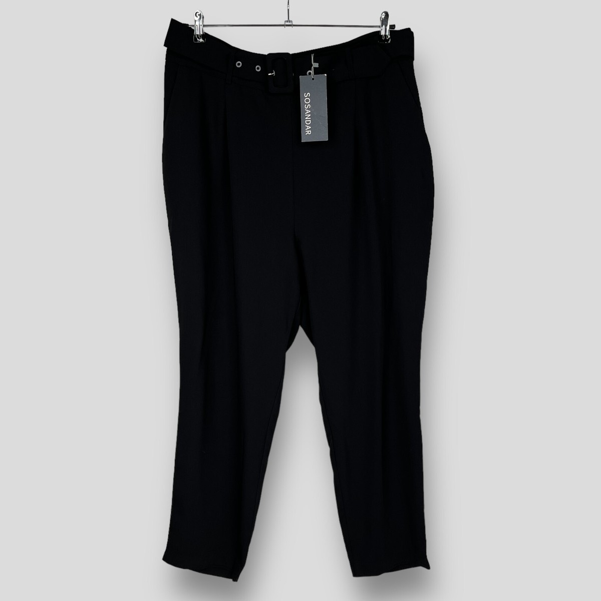 womens black cigarette trousers uk Sosandar Womens UK 20 Black High Waist Belted Cigarette Trousers NEW