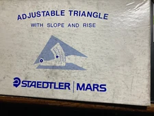 Vintage Staedtler Mars 964 51-8 Adjustable Triangle w/Slope & Rise 8" w/box ++