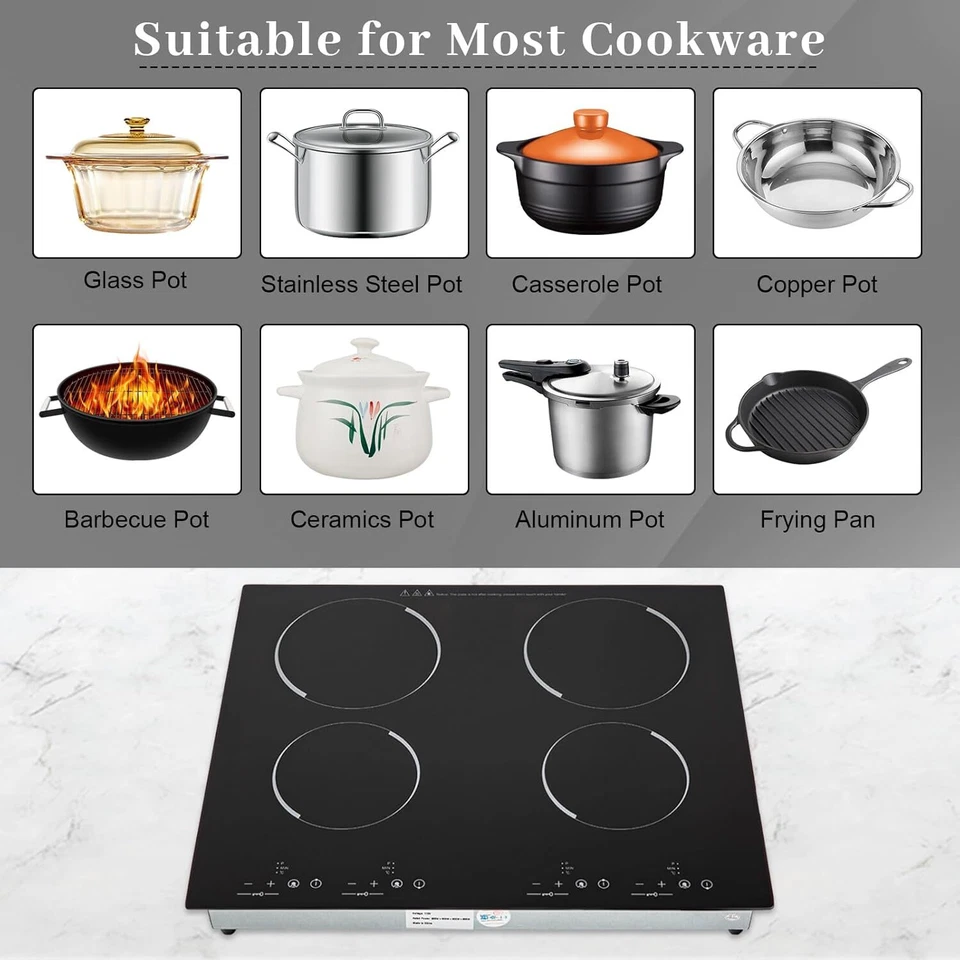 3000W 110V Cocina 4 Quemadores Eléctrico Incorporado Sensor Control Táctil Foto 4 de 4