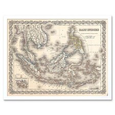 1855 Colton Map The East Indies Singapore Thailand Borneo 12X16 Framed Print