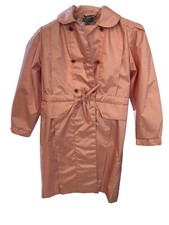 Vtg Women  s Long Rain Jacket Sz 8 Pink 80  s 90  s Dressy Tie Button Front Disco