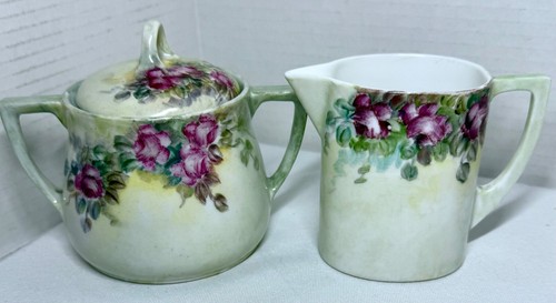 Gorgeous Antique Hand Painted Noritake Nippon Sugar Bowl w/ Lid & Creamer Japan - Picture 5 of 8